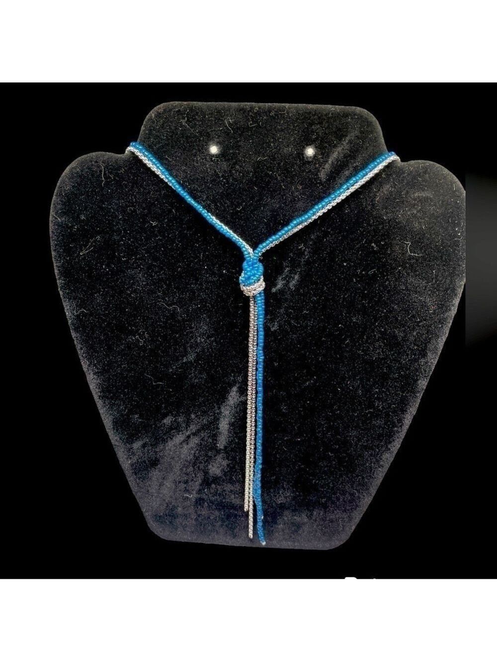 Time and Tru Teal Bead and Sliver-tone chain with Knot Detail 20” w/Ext NWT